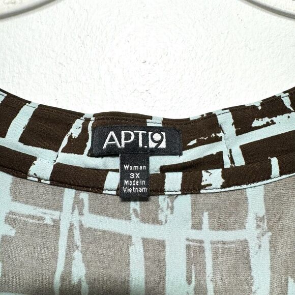 Apt. 9 Teal & Brown Career Blouse Top Short Sleeves Stretch Womens Plus sz 3X - Picture 3 of 6